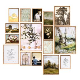 Framed Wall Art Prints Vintage Art Decor 16 PCS for Living Room & Bedroom