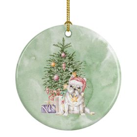 French Bulldog White Christmas Presents and Tree Ceramic Ornament Christmas Tree Hanging Decorations for Home Christmas Holiday, Party, Gift, 3 i