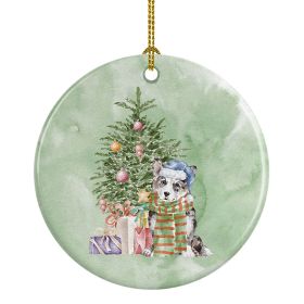 Corgi Cardigan Blue Merle Christmas Presents and Tree Ceramic Ornament Christmas Tree Hanging Decorations for Home Christmas Holiday, Party, Gift