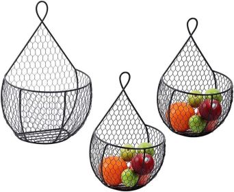 Set of 3,Wall-Mounted Hanging Metal Fruit Vegetable Baskets Hanging Produce Bins for Flowers, Decorations,Veggies,Decorations and More, Black